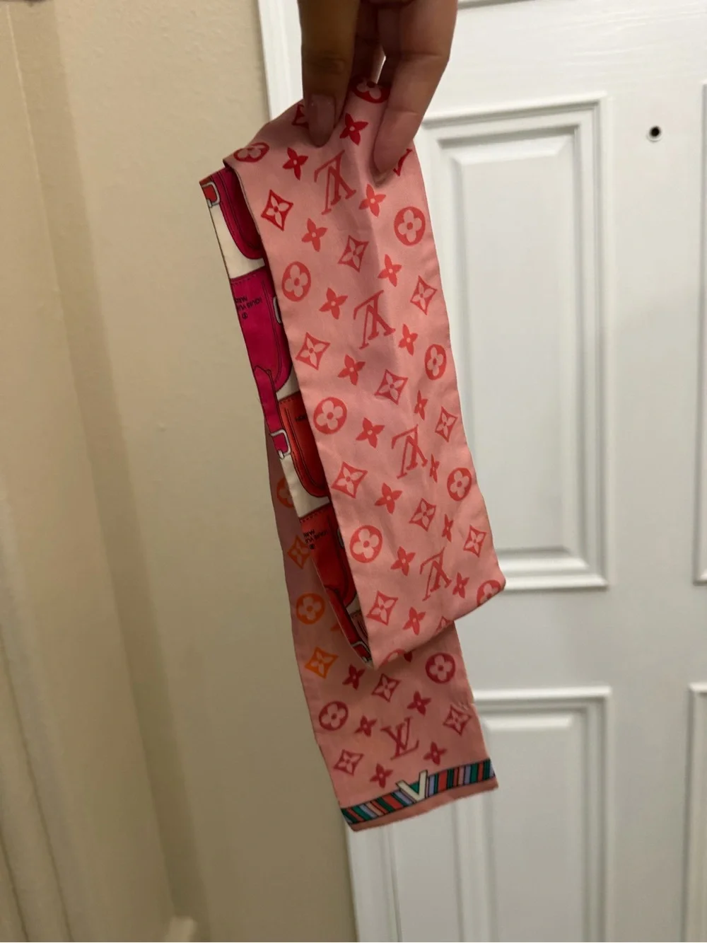 Louis Vuitton Pink and Red Monogram Silk Twilly